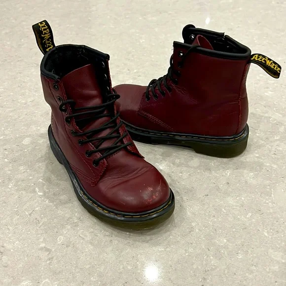 Dr. Martens 1460 kids ankle Maroon Boots sz 1 cherry red leather hightop shoes - Picture 5 of 16